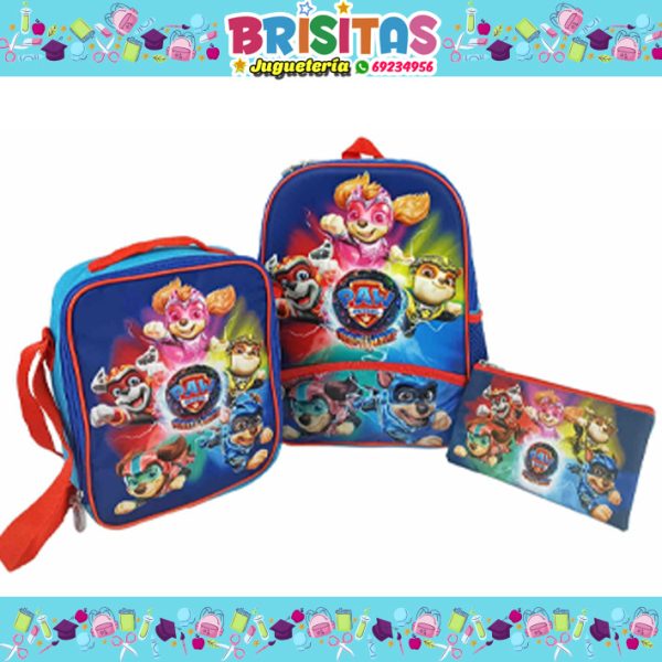 Mochila Paw Patrol  3 piezas con relieve Tam A4 (Marca Scool Original)