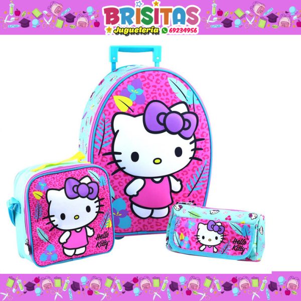 Mochila maleta Hello Kity 3 piezas Tam Oficio (Marca Scool Original)