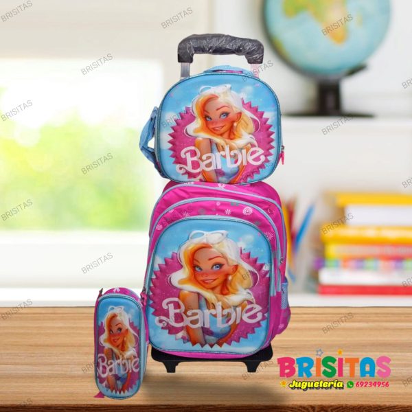 Mochila Barbie 3 piezas Tam Oficio (Con Ruedas)