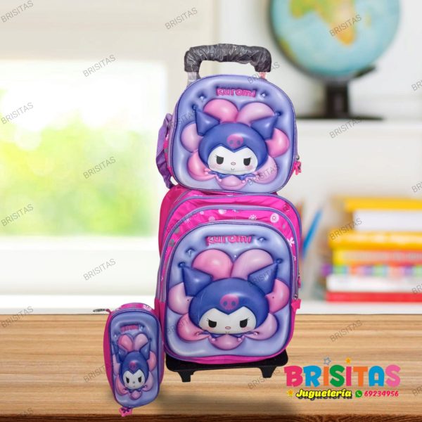 Mochila Kuromi 3 piezas Tam Oficio (Con Ruedas)