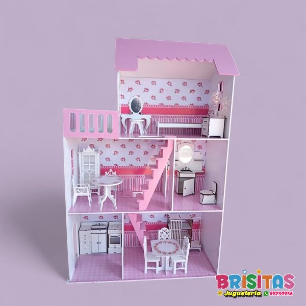 Casa de muñecas Mansión de las Rosas  en Mdf (Rosa Pastel)