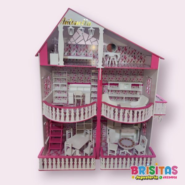Casa de muñecas Mansión fucsia  con una grada