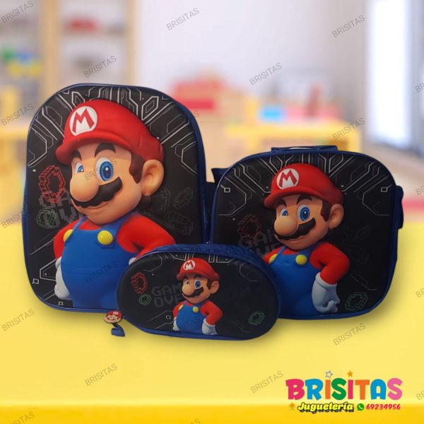 Mochila Pequeña 3 Piezas Mario Bross