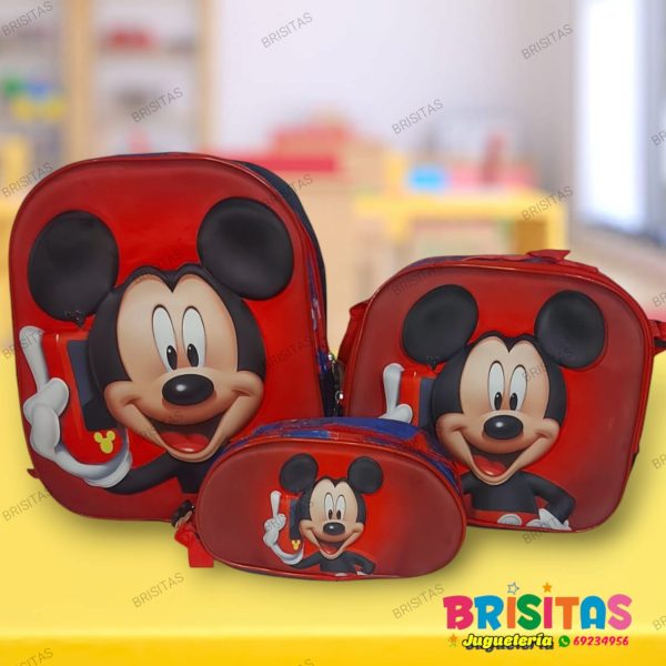 Mochila Pequeña 3 Piezas Mickey Mouse