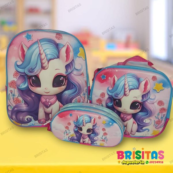 Mochila Pequeña 3 Piezas Unicornio