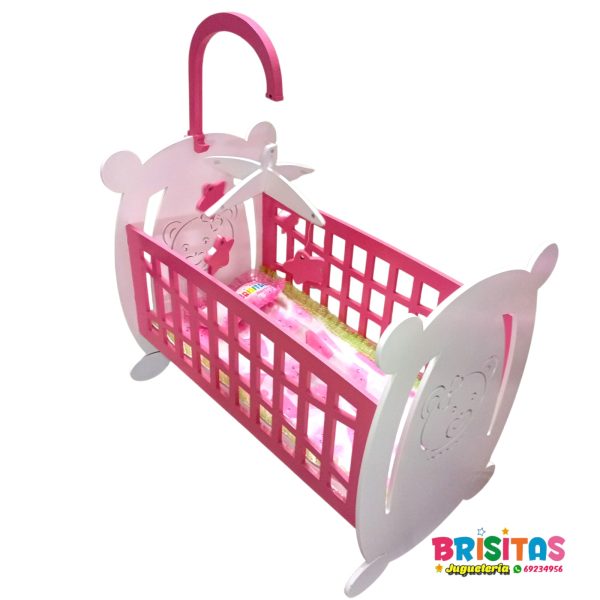 Cuna para Muñecas Osito Rosado