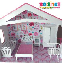 Juego de dormitorio p/muñecas + cuna ( MDF)