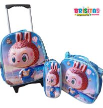 Mochila Inicial Labubu celeste 3 piezas