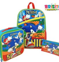 Mochila Sonic tamaño Oficio 3 piezas (Marca Scool Original)
