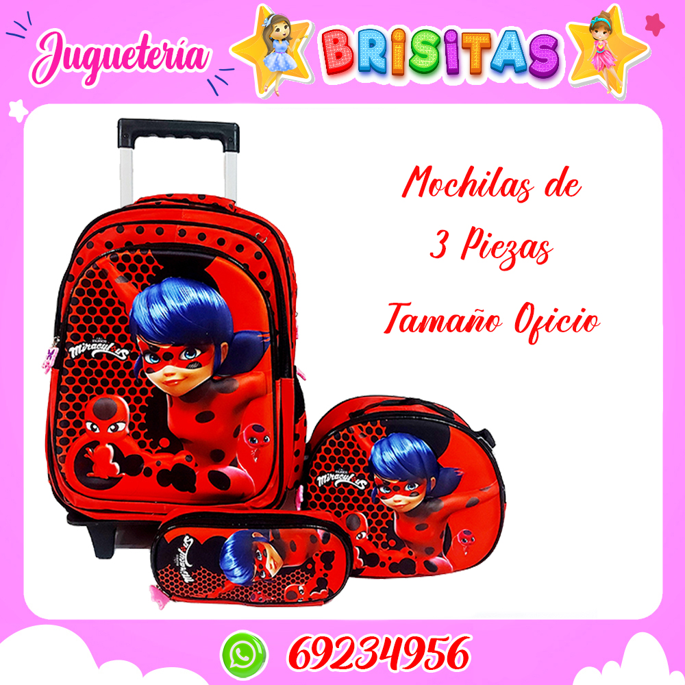 Mochila LadyBug (3 piezas oficio) Desmontable c/ruedas