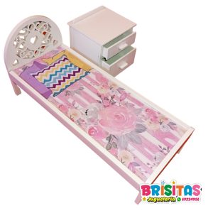 Cama delgada + velador p/muñecas MDF